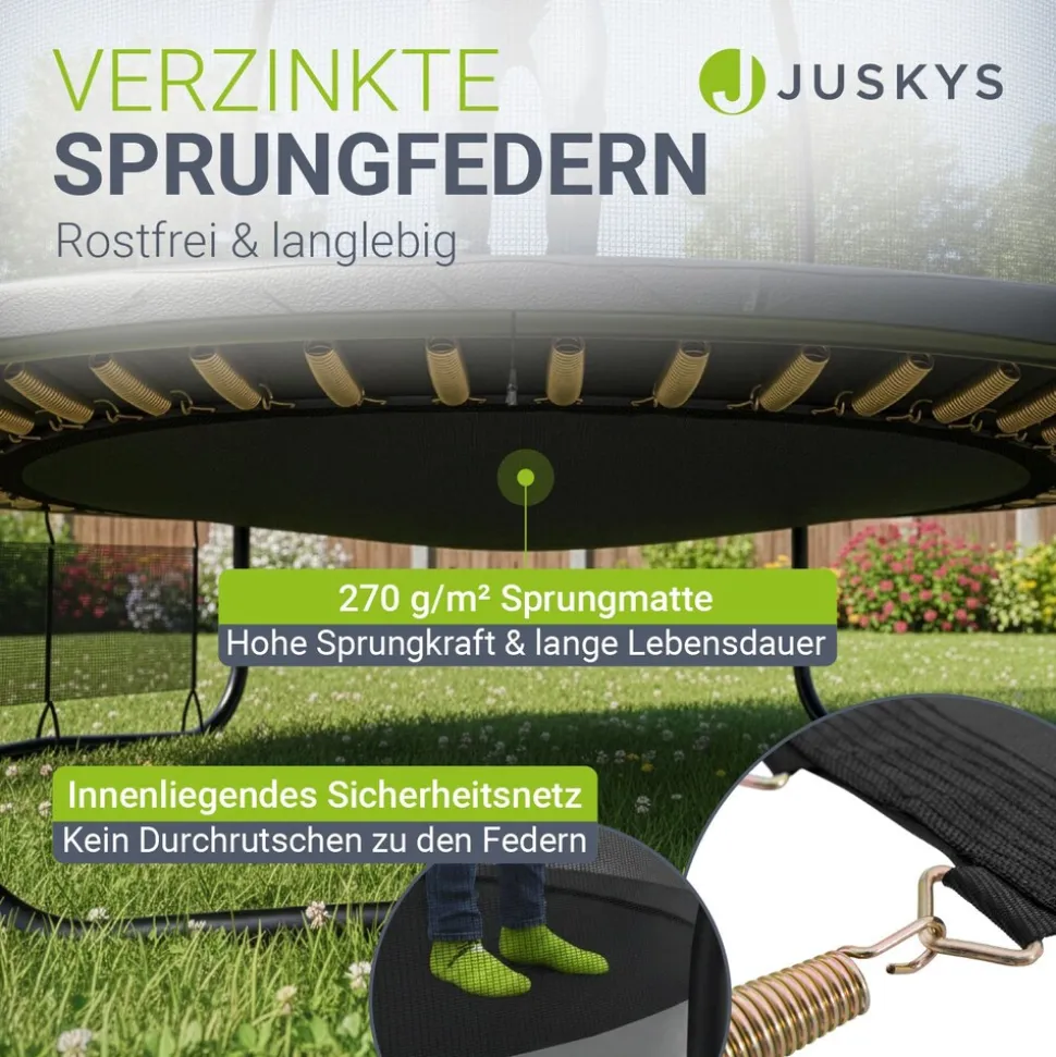 Juskys Trampolin SkyBounce S Ø 228 cm – Gartentrampolin mit PowerSpring Sprungfedern & Leiter