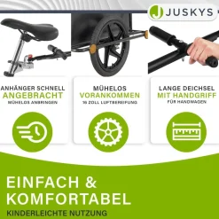 Juskys Transportanhänger Fahrradanhänger 90 Liter - Lastenanhänger mit Kupplung, Deichsel & Plane