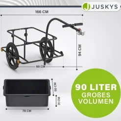Juskys Transportanhänger Fahrradanhänger 90 Liter - Lastenanhänger mit Kupplung, Deichsel & Plane