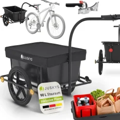 Juskys Transportanhänger Fahrradanhänger 90 Liter - Lastenanhänger mit Kupplung, Deichsel & Plane