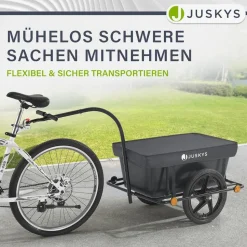 Juskys Transportanhänger Fahrradanhänger 90 Liter - Lastenanhänger mit Kupplung, Deichsel & Plane