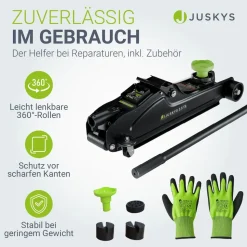 Juskys Wagenheber 2,5 t – Schwarz/Grün, hydraulisch, stabil mit Transportbox, Rangierwagenheber