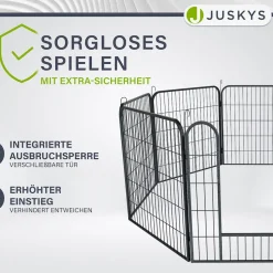 Juskys Welpenauslauf Plus 160x160x80 cm, 8-teilig aus Metall mit Tür für Hunde, Hasen & Kleintiere