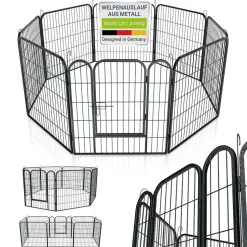 Juskys Welpenauslauf Plus 160x160x80 cm, 8-teilig aus Metall mit Tür für Hunde, Hasen & Kleintiere