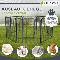 Juskys Welpenauslauf Plus 160x160x80 cm, 8-teilig aus Metall mit Tür für Hunde, Hasen & Kleintiere