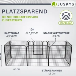 Juskys Welpenauslauf Plus 160x160x80 cm, 8-teilig aus Metall mit Tür für Hunde, Hasen & Kleintiere