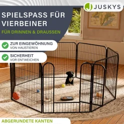 Juskys Welpenauslauf Plus 160x160x80 cm, 8-teilig aus Metall mit Tür für Hunde, Hasen & Kleintiere