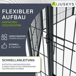 Juskys Welpenauslauf Plus 160x160x80 cm, 8-teilig aus Metall mit Tür für Hunde, Hasen & Kleintiere