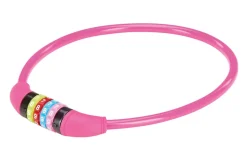 Kabelschloss, 4-Zahlen-Kombination, frei kodierbar, Länge: 65 cm, Farbe: pink