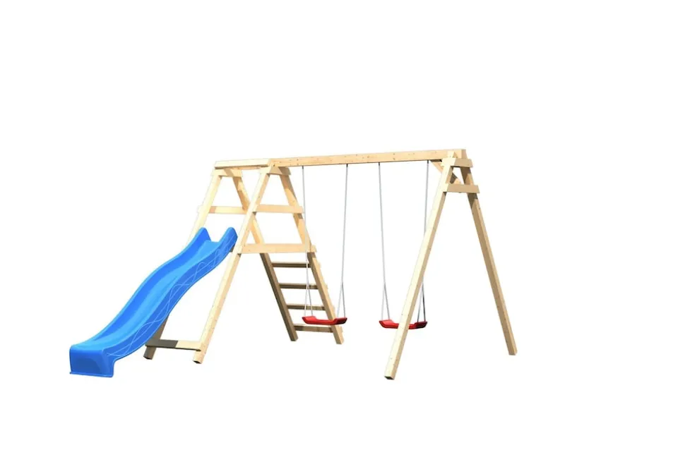 Karibu Doppelschaukel Felix mit Klettergerüst und Rutsche blau