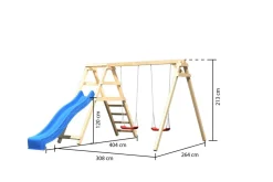 Karibu Doppelschaukel Felix mit Klettergerüst und Rutsche blau