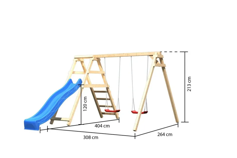 Karibu Doppelschaukel Felix mit Klettergerüst und Rutsche blau