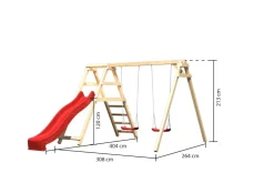 Karibu Doppelschaukel Felix mit Klettergerüst und Rutsche rot