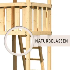 Karibu Spielturm Lotti Satteldach mit Rutsche blau und Doppelschaukel