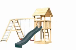 Karibu Spielturm Lotti Satteldach + Rutsche + Gerüst / Doppelschaukel