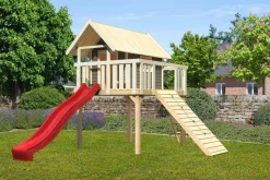 Karibu Stelzenhaus Fidel mit Rutsche rote und Holzrampe