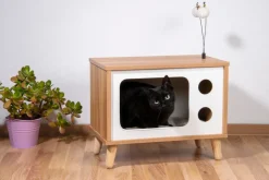 Katzenhöhle TV-Design mit Spielbällen, Jute-Fläche & Plüschkissen