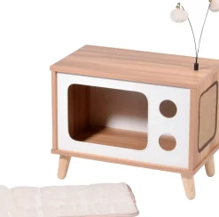 Katzenhöhle TV-Design mit Spielbällen, Jute-Fläche & Plüschkissen