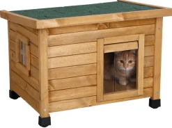 Kerbl Katzenhaus Rustica Katzenhütte aus Holz Schwingtüre mit Lamellen