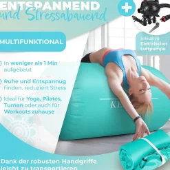 KESSER® Aufblasbare Air Roll Airtrack, Gymnastik-Rolle | inkl. Tragetasche & elektr. Luftpumpe | Barrel Gymnastik Tumbling | Yoga Gymnastik Rolle Gymnastikmatte, Fitnessrolle