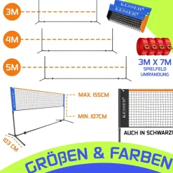 KESSER® Badmintonnetz, Tennisnetz | 300cm | 400cm | 500 cm | Federballnetz 3-Fach-Höhenverstellbar, Set bestehend aus Netz, 3x Feder- & Tennisball, stabilem Eisen-Gestell, Transporttasche, Indoor & Outdoor