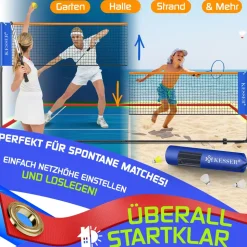 KESSER® Badmintonnetz, Tennisnetz | 300cm | 400cm | 500 cm | Federballnetz 3-Fach-Höhenverstellbar, Set bestehend aus Netz, 3x Feder- & Tennisball, stabilem Eisen-Gestell, Transporttasche, Indoor & Outdoor
