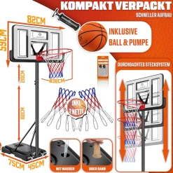 KESSER® Basketballkorb Set höhenverstellbar 160-210cm Mobiler Basketballständer mit Rollen, Backboard, Basketball, Pumpe & 2 Netzen - Indoor & Outdoor Basketballanlage für Kinder & Erwachsene