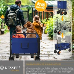 KESSER® Bollerwagen faltbar Handwagen Transportkarre max. 150kg Tragkraft & 360° PVC-Reifen Gerätewagen inkl. 2 Netztaschen, Seitentasche & Abdeckung Transportwagen Gartenanhänger ohne Dach