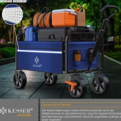 KESSER® Bollerwagen faltbar Handwagen Transportkarre max. 150kg Tragkraft & 360° PVC-Reifen Gerätewagen inkl. 2 Netztaschen, Seitentasche & Abdeckung Transportwagen Gartenanhänger ohne Dach