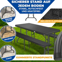 KESSER® Buffettisch Tisch klappbar Kunststoff 183x76 cm Rattan Optik Campingtisch Partytisch Klapptisch Gartentisch für Garten Terrasse und Balkon zusammenklappbar 6 Personen ink. Tragegriff