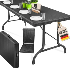 KESSER® Buffettisch Tisch klappbar Kunststoff 183x76 cm Rattan Optik Campingtisch Partytisch Klapptisch Gartentisch für Garten Terrasse und Balkon zusammenklappbar 6 Personen ink. Tragegriff