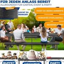 KESSER® Buffettisch Tisch klappbar Kunststoff 183x76 cm Rattan Optik Campingtisch Partytisch Klapptisch Gartentisch für Garten Terrasse und Balkon zusammenklappbar 6 Personen ink. Tragegriff