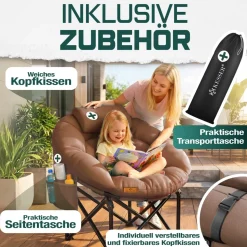 KESSER® Campingstuhl Chillexer faltbar 150 Kg Klappstuhl ultraleicht und breit, dickes Polster mit bequemen Kissen und Seitentasche, Cover, Outdoor + Indoor - rund, Camping, Angeln, Festival, Strand
