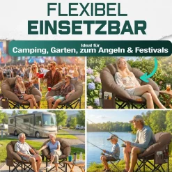 KESSER® Campingstuhl Chillexer faltbar 150 Kg Klappstuhl ultraleicht und breit, dickes Polster mit bequemen Kissen und Seitentasche, Cover, Outdoor + Indoor - rund, Camping, Angeln, Festival, Strand