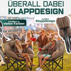 KESSER® Campingstuhl Chillexer faltbar 150 Kg Klappstuhl ultraleicht und breit, dickes Polster mit bequemen Kissen und Seitentasche, Cover, Outdoor + Indoor - rund, Camping, Angeln, Festival, Strand