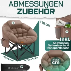 KESSER® Campingstuhl Chillexer faltbar 150 Kg Klappstuhl ultraleicht und breit, dickes Polster mit bequemen Kissen und Seitentasche, Cover, Outdoor + Indoor - rund, Camping, Angeln, Festival, Strand