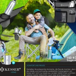 KESSER® Campingstuhl faltbar bis 150 kg Angelstuhl Faltstuhl Klappstuhl Gepolstert mit Armlehnen, Getränkehalter + Tasche mit hoher Rückenlehne, Strandstuhl, Klapphocker