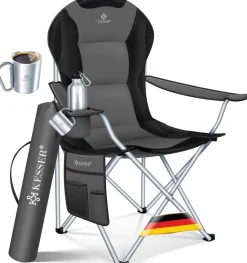 KESSER® Campingstuhl faltbar bis 150 kg Angelstuhl Faltstuhl Klappstuhl Gepolstert mit Armlehnen, Getränkehalter + Tasche mit hoher Rückenlehne, Strandstuhl, Klapphocker