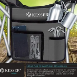 KESSER® Campingstuhl faltbar bis 150 kg Angelstuhl Faltstuhl Klappstuhl Gepolstert mit Armlehnen, Getränkehalter + Tasche mit hoher Rückenlehne, Strandstuhl, Klapphocker