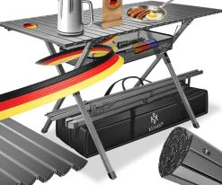 KESSER® Campingtisch faltbar Klapptisch mit Aluminiumrahmen Aufrollbare Tischplatte Falttisch klappbar 145x70x70cm bis 100kg inkl. Tragetasche mit Trageband & Netztasche