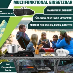 KESSER® Campingtisch faltbar Klapptisch mit Aluminiumrahmen Aufrollbare Tischplatte Falttisch klappbar 145x70x70cm bis 100kg inkl. Tragetasche mit Trageband & Netztasche