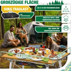 KESSER® Campingtisch faltbar Klapptisch mit Aluminiumrahmen Aufrollbare Tischplatte Falttisch klappbar inkl. Tragetasche mit Trageband & Netztasche, Holz-Optik