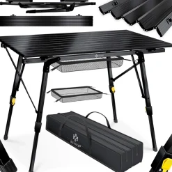 KESSER® Campingtisch faltbar Klapptisch mit Aluminiumrahmen Aufrollbare Tischplatte Falttisch klappbar höhenverstellbar inkl. Tragetasche mit Trageband & Netztasche