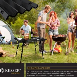 KESSER® Campingtisch faltbar Klapptisch mit Aluminiumrahmen Aufrollbare Tischplatte Falttisch klappbar höhenverstellbar inkl. Tragetasche mit Trageband & Netztasche