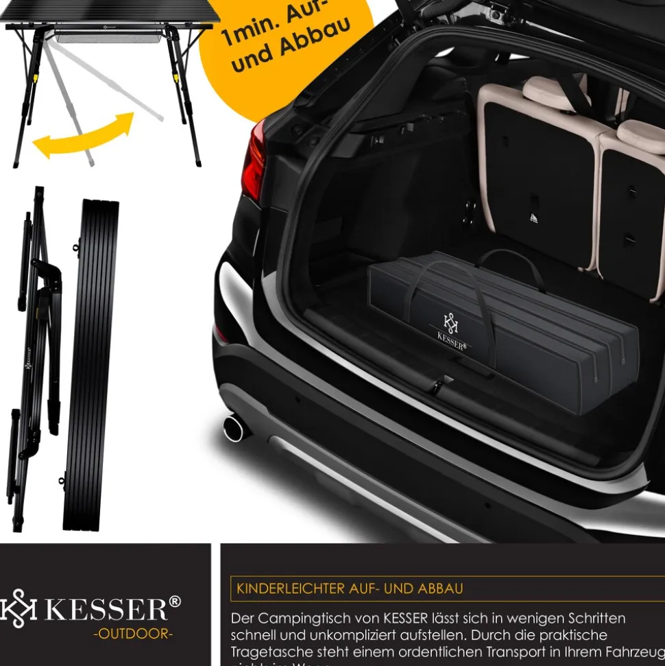 KESSER® Campingtisch faltbar Klapptisch mit Aluminiumrahmen Aufrollbare Tischplatte Falttisch klappbar höhenverstellbar inkl. Tragetasche mit Trageband & Netztasche