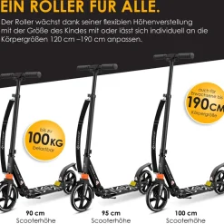 KESSER® Cityroller Scooter 205mm Räder PU Big Wheel - Pro-S Tretroller mit Doppel Federung, City-Roller Scooter klappbar und Höhenverstellbar, Roller Kickscooter für Erwachsene und Kinder