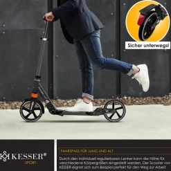 KESSER® Cityroller Scooter 205mm Räder PU Big Wheel - Pro-S Tretroller mit Doppel Federung, City-Roller Scooter klappbar und Höhenverstellbar, Roller Kickscooter für Erwachsene und Kinder