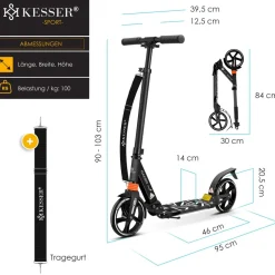 KESSER® Cityroller Scooter 205mm Räder PU Big Wheel - Pro-S Tretroller mit Doppel Federung, City-Roller Scooter klappbar und Höhenverstellbar, Roller Kickscooter für Erwachsene und Kinder