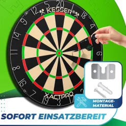 KESSER® Dartscheibe Sisal Professional Dartboard + Zubehör Steeldart Offizielles Dartscheibe Profi Steeldartscheibe - Dartboard inkl. Montageset