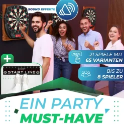 KESSER® Elektronische Dartscheibe Profi Set - E Dartboard mit 15 Dartpfeile + 35 Pro Flights 100 Pfeilspitzen + Zubehör Dart für 1 bis 8 Spieler Innovativer elektronisch Dartautomat mit 65 Varianten